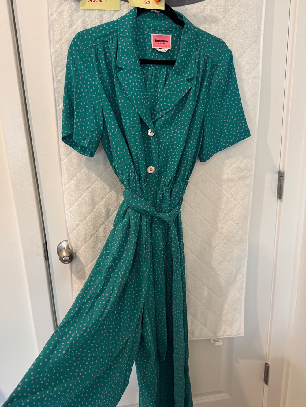 Last 1 - Kate Spade Green Pink Polka Dot Belted Jumpsuit w pockets (NWOT)